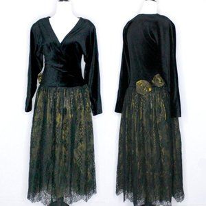 Vintage Black Velvet Lace Maxi Gothic Maxi Dress by Holt Renfrew